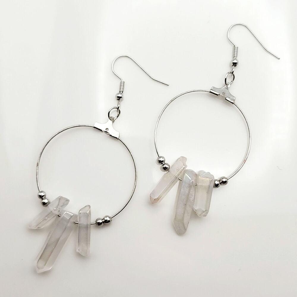 Lunar Shards Genuine Iridescent Quartz Crystal Earrings - Picture 2 of 3